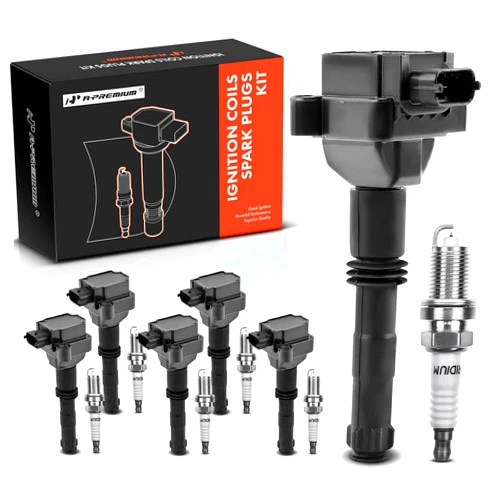 A-Premium Ignition Coils and Spark Plugs Kits Compatible with Porsche 911 1999-2005 2007-2009 2011, Boxster 1997-2005, 3.4L 3.6L 6-PC Set
