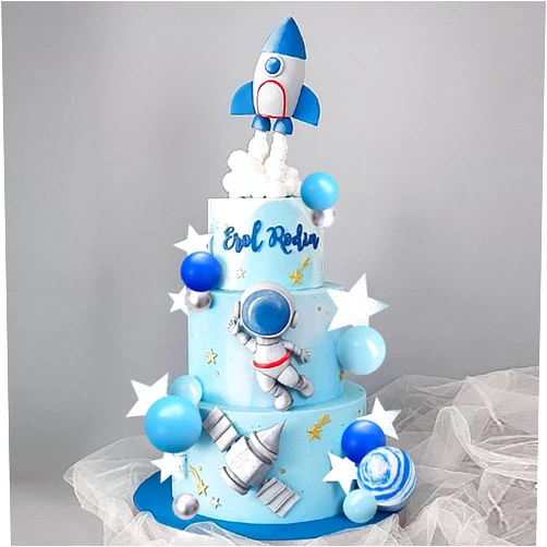 DRWATE Space Cake Toppers Outer Space Astronaut Figurines Rocket Balls and Stars Kids Space Theme Decorations for Birthday Party Supplies Baby Shower (Clay)