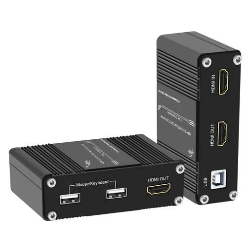 Ndarepoo Ultra HD 4K@60Hz Dual-Monitor HDMI KVM Fiber Extender with Uncompressed HDMI 2.0 Video Transmission Over OM4 LC Multi-Mode Fiber, USB Support, and Loop Output