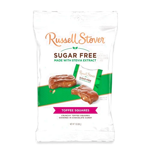 Russell Stover Sugar Free Toffee Squares with Stevia, 3 Ounce Bag (Pack of 12) Toffee Squares 3 Ounce (Pack of 12)