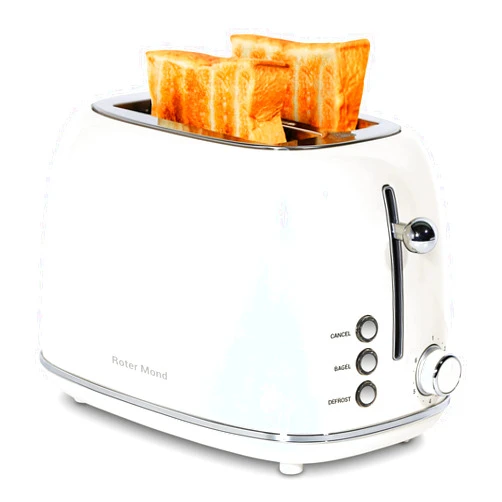 Roter Mond 2 Slice Toaster Retro Stainless Steel with Bagel, Cancel, and Defrost Functions, 6 Bread Shade Settings, Extra Wide Slots and Removable Crumb Tray, Cream