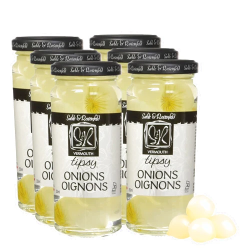 Sable & Rosenfeld Vermouth Tipsy Onions, 5 oz (Pack of 6), Gourmet Pickled Silverskin Cocktail Onions in Jar, Kosher, Gluten-Free Martini Garnish