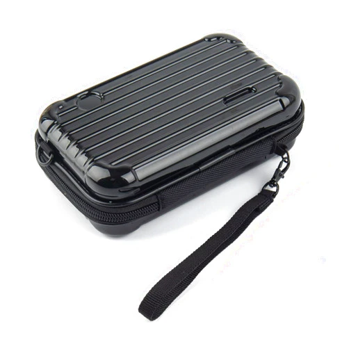 Framendino, Black Hard Shell Cosmetics Case Carrying Bag for Toiletry, Mini Cross Body Suitcase with Detachable Grip Rope and Shoulder Strap Women Travel