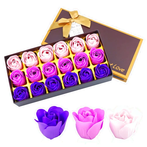 JIALEEY Floral Scented Bath Soap Rose Flower Petals, Plant Essential Oil Rose Soap Set, Best Gifts Ideas for Her Women Girls Mom Birthdays Christmas, 18 PCS Purple