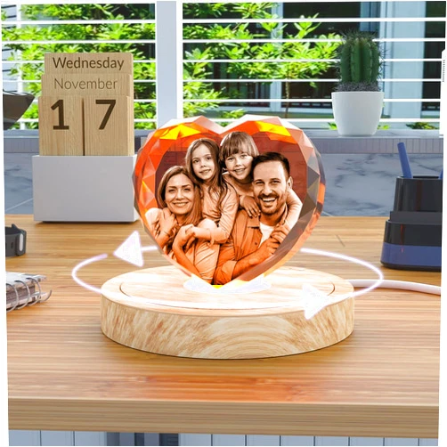 RUIOU LED Light Base for 3D Crystal Photo 4.5 inch 7 Colors Rotating Upgrade Base Colorful Illuminated Display Platform USB Battery Operated
