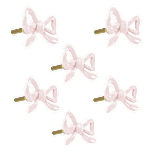 6 Funpop Metal Pink Bow Style Drawer knobs and pulls, Set of 6, for Cabinet Drawers, Dresser, Wardrobe- Easy to Install -Charming Design