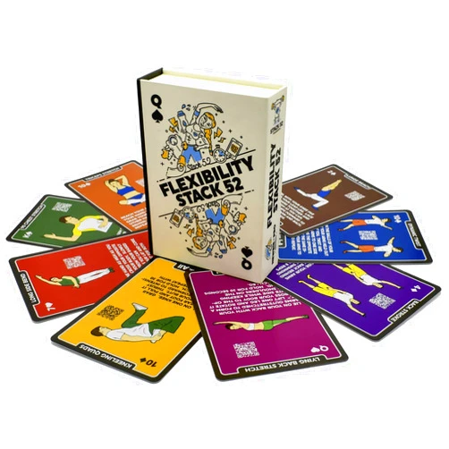 Stack 52 Flexibility Exercise Cards. Learn Static and Dynamic Stretches. Video Instructions Included. Perfect for Workout Warm Ups and Cooling Down. Increase Joint Range of Motion. (Updated Deck)