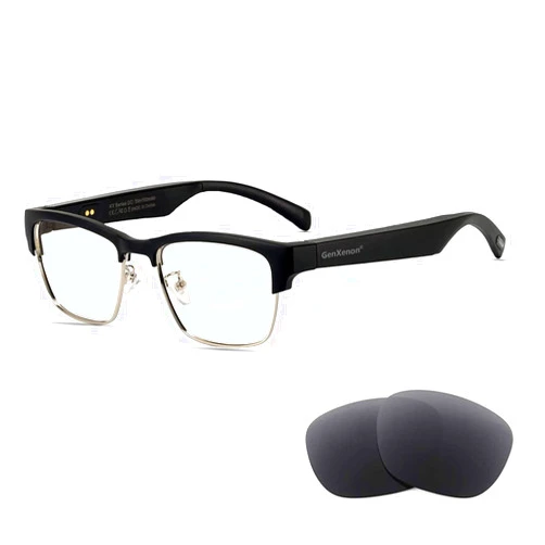 GenXenon Bluetooth Audio Smart Glasses, Blue Light Glasses for Women and Men, Open Ear Sound with Mic & Speakers, Blue Light Filter & Polarized Sunglasses Lenses, Voice Assistant (Silver)