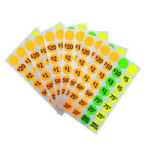 Brothersbox Garage Sale Stickers 1400pcs, Pre-Priced Yard Stickers with Prices Round Label Flea Market Retail Pricing Stickers Rummage Garage Supplies Neon Colors Dia 3/4