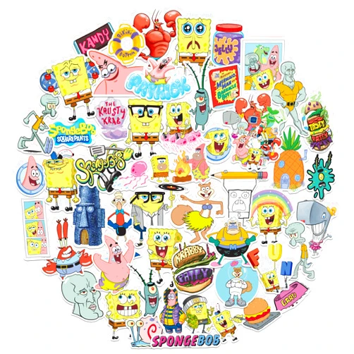 GRAPHICS & MORE Spongebob Squarepants Sticker Pack Die Cut Vinyl Large Deluxe Stickers Variety Pack - Laptop, Water Bottle, Scrapbooking, Tablet, Skateboard, Indoor/Outdoor - Set of 50