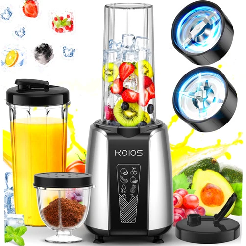 KOIOS Smoothie Blender, Max 1000w Personal Blender for Shakes and Smoothies, 12Pcs Coffee Grinder and Countertop Blenders Combo for Kitchen, Portable Smoothie Blenders with 2x22 oz To-Go Cups, Non-BPA