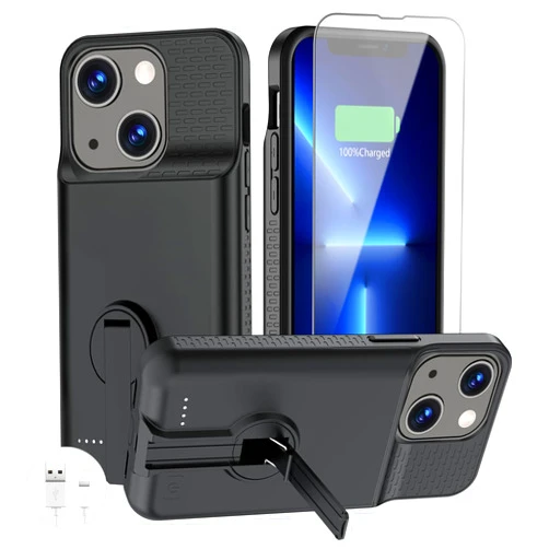 BOPPS Battery Case for iPhone 13/13 Pro/14/14 Pro【Invisible Stand】 Ultra-Slim 7000mAh Portable Rechargeable Protective Extended Charger Cover for iPhone 13,13 Pro,14,14 Pro Charging Case,Black
