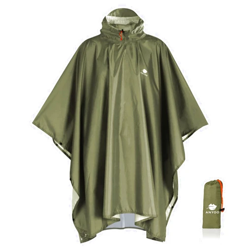 Anyoo Waterproof Rain Poncho Lightweight Reusable Hiking Hooded Coat Jacket for Outdoor Activities