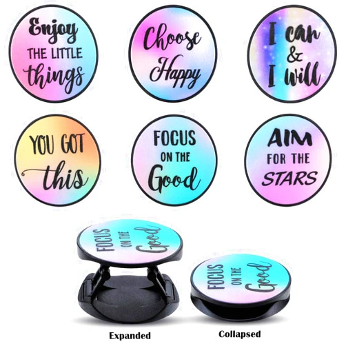 Frienda 6 Pieces Cell Phone Grip Holder Stand Expanding Inspirational Quote Grip Holder Collapsible Finger Kickstand Compatible with Most Phones Self Adhesive Cases Grip for Smartphone and Tablets