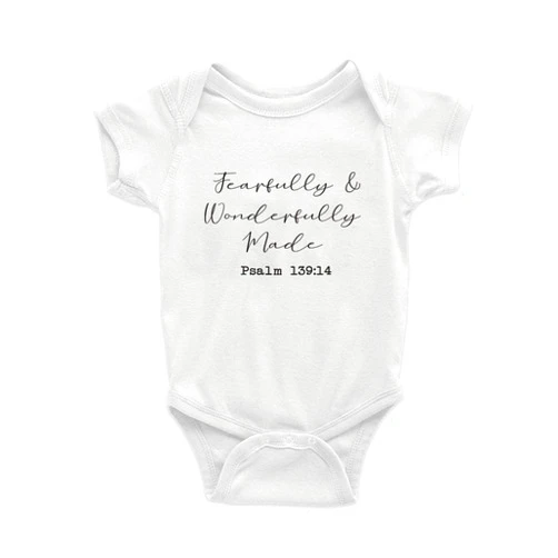 KiddiePro Fearfully And Wonderfully Made Baby clothes Religious Bodysuit Bible Verse outfit Unisex Infant clothing custom newborn gift pregnancy announcement shirt