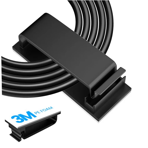 TEZOP Adhesive Cable Management Clip (20Pcs Black),Cord Management Under Desk,Wire Organizer for TV PC Ethernet HDMI Extension Cord Power Plug