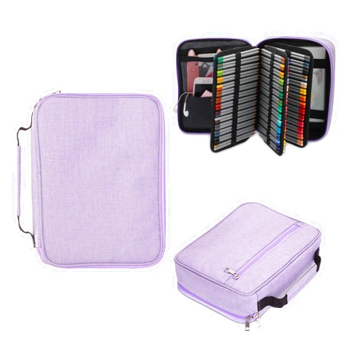 BTSKY Large Pencil Case Organizer Colored Pencil Pouch Art Bags for Supplies Portable Stationery Organizer with 3 Detachable Layers 84 Slots Multiple Zipper Pockets for Office Travel, Purple