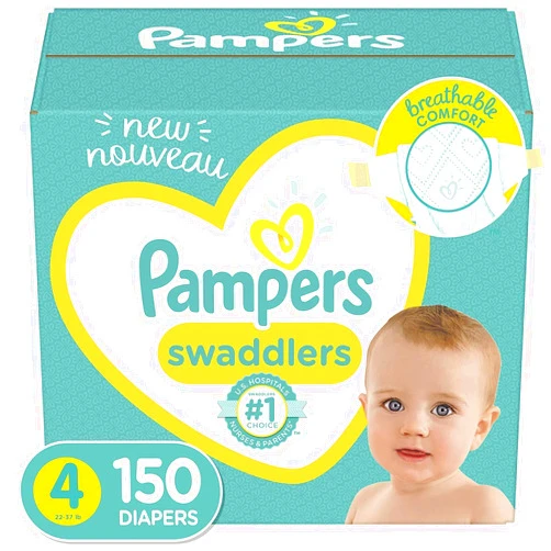 Pampers Baby Diapers Size 4, 150 Count - Pampers Swaddlers, ONE MONTH SUPPLY (Packaging and Prints on Diapers May Vary)