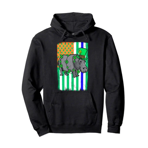 St Patty's Cop Shop Hippo Leprechaun Irish USA Police Flag Cop St Patricks Day Pullover Hoodie