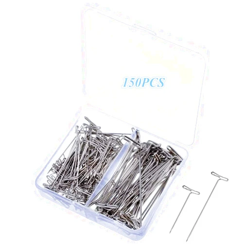 Haidi hair 150 Pcs T Pins, Sewing Pins for Blocking Knitting, Modelling, Wig Making and Crafts, Straight Pins T-Pins Stainless Steel Nickel Plated with Storage Box (1.5 Inch，2 Inch)