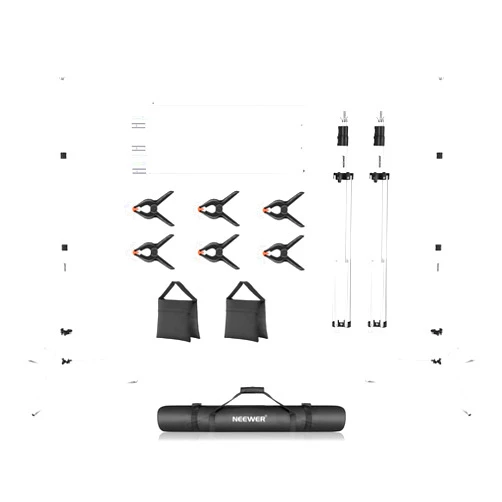 Neewer Photo Studio Backdrop Support System, 10ft/3m Wide 6.6ft/2m High Adjustable Background Stand with 4 Crossbars, 6 Backdrop Clamps, 2 Sandbags, and Bag for Portrait & Studio Photography-White