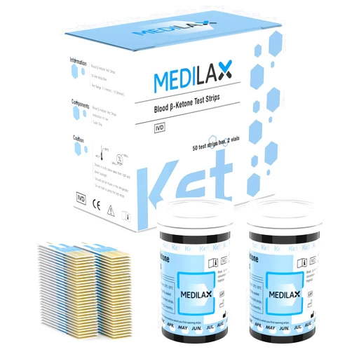 Medilax Blood Ketone Test Strips - 50 Count Compatible with Medilax 2-1 Meter