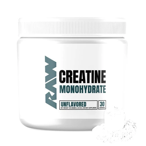 RAW Nutrition Creatine Monohydrate Powder, Unflavored (30 Servings) - Micronized Creatine Monohydrate Supplement for Workout Performance, Build Muscle & Strength - Creatine Powder for Men & Women