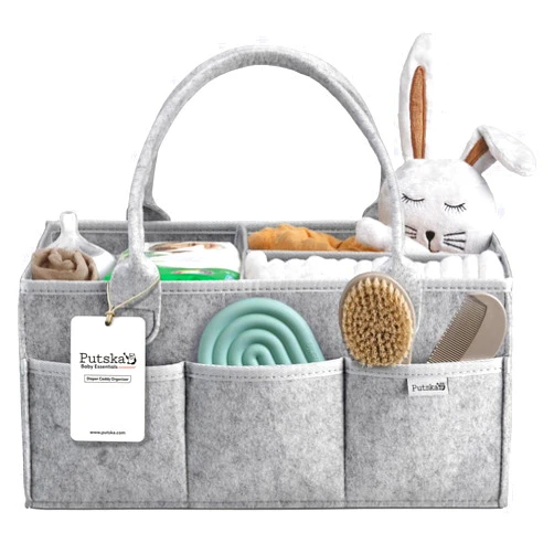PUTSKA Nursery Storage Basket - Baby Diaper Caddy Organizer for Diaper Station, Newborn Essentials, Baby Shower Gifts and Registry Must-Haves for Boy or Girl