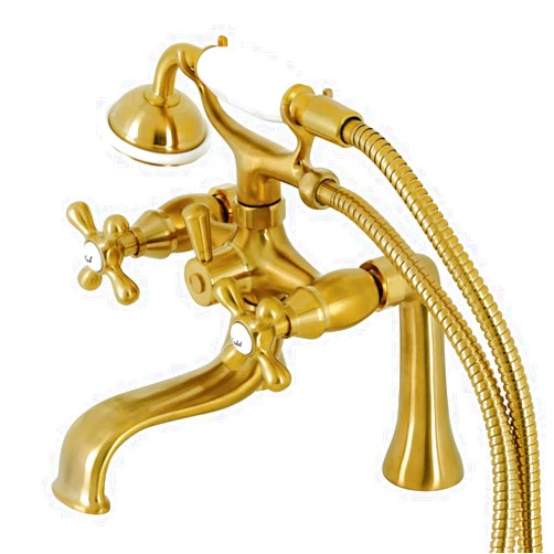 Kingston Brass KS228SB Kingston Deck Mount Clawfoot Tub Faucet with Hand Shower, Brushed Brass