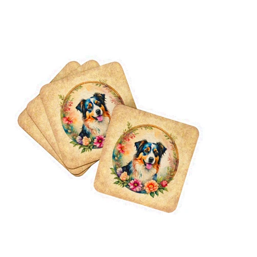 Caroline's Treasures Australian Shepherd and Flowers Foam Coasters