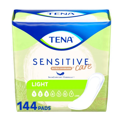 Tena Incontinence Pads, Bladder Control & Postpartum for Women, Ultra Light Thin Absorbency, Long Length, Sensitive Care - 144 Count