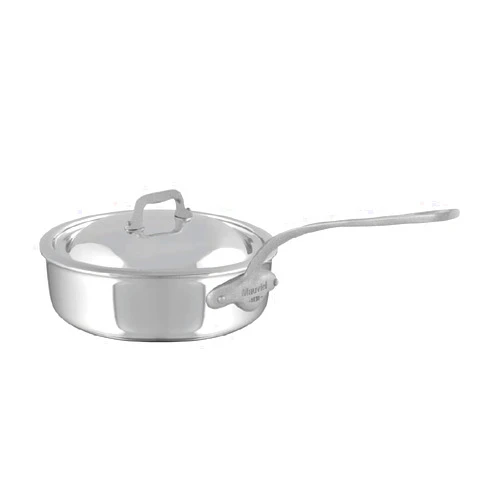 Mauviel M'Cook SB 5-Ply Stainless Steel Saute Pan With Lid, And Brushed Cast Stainless Steel Handle, 6-qt, Made In France