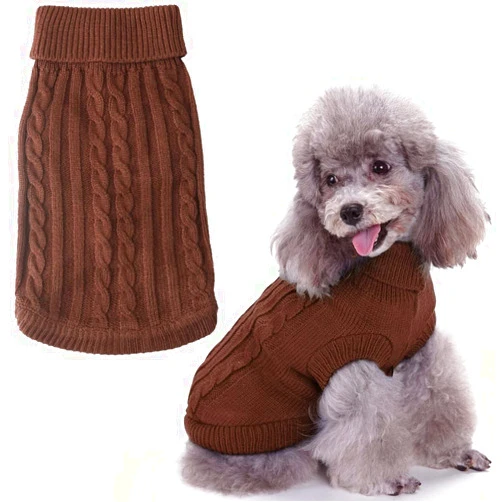 Idepet Turtleneck Dog Sweater, Classic Knitwear Dog Pullover Sweaters Warm Winter Pet Apparel Knitted Puppy Clothes for Small Dogs and Cats(Brown, Small)