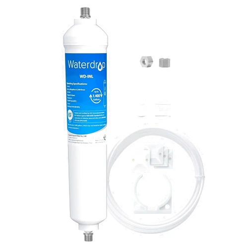 Waterdrop Inline Water Filter for Refrigerator and Ice Maker, NSF Certified High Capacity Drinking Water Filtration System with Direct Connect Fittings, Reduces Chlorine, PFAS/PFOA/PFOS