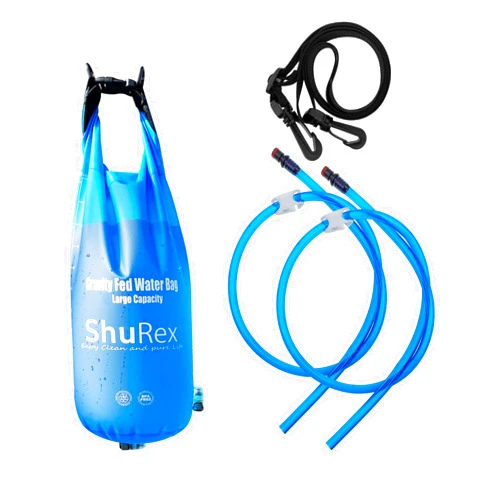 ShuRex 3-Gal Gravity-Fed Water Bag with 2 Outlet Pipes for Sawyer Water Filtration System Survival Water Filter Straw, Compatible with LifeStraw and Other Water Filter Straw, BPA-free (12L/3Gal)