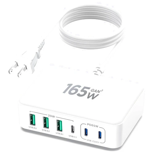 Aioneus USB C Charger Block, 165W GaN 6 Port USB C Charging Station PD Type C and QC USB A Wall Charger Power Adapter Plug Cube for iPhone 15 14 Pro Max, MacBook Pro, iPad, Samsung S24/23