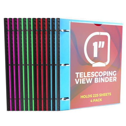 MAKHISTORY 1 Inch Telescoping 3 Ring Binder-12PCS, Flexible Binder with Customized Front Cover, Holds 225 Sheets, School Office Supplies, 4 Colors