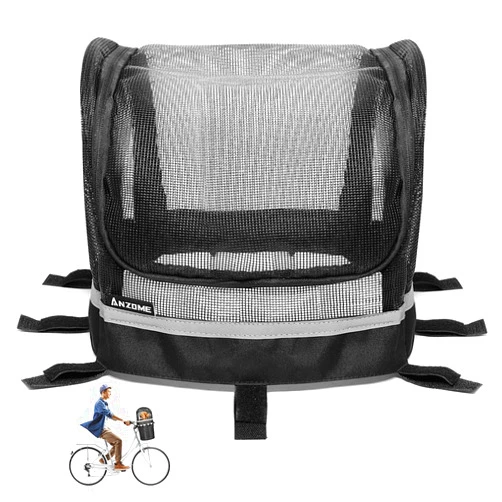 ANZOME Bike Basket Cover, Removable Full Zip Opening Dog Bike Basket Cover, Easily Put in & Take Out Breathable Net for Maximum Basket 12.9”L*8.6”W (Basket not Included)