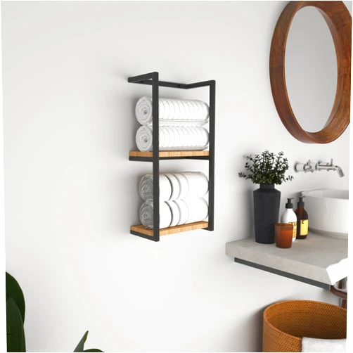Wita Home 2-Tier Bathroom Shelf, Wall Mounted Storage for Towels and Blankets, Wood and Metal Frame, Anti-Rust Rustic Towel Rack with Shelf for Toiletries, Bathroom, Bedroom, and Potted Plants (Small)