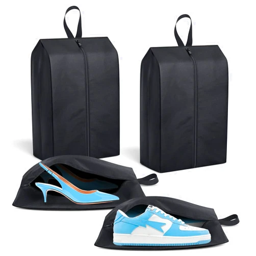 MISSLO Portable Nylon Travel Shoe Bags with Zipper Closure (Pack 4, Black)