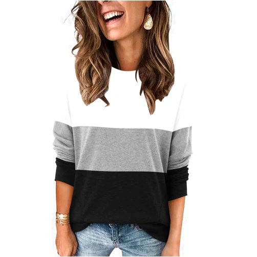 Magritta Women's Long Sleeve Leopard Color Block Tunic Comfy Crewneck T Shirt Tops Black XL