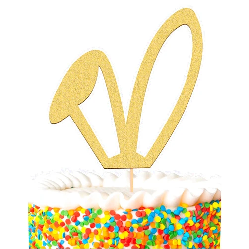 AHAORAY MYAMPED Bunny Ears Cake Topper - Glitter Golden Easter Rabbit Ears Theme Cake Decorating Supplies, Suitable for Easter Day, Baby Shower or Baby Photo Booth Props