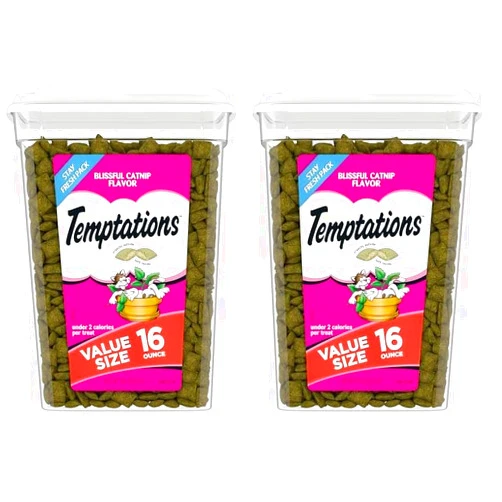 Temptations Classic Crunchy and Soft Cat Treats Blissful Catnip Flavor, 16 Ounce (Pack of 2)