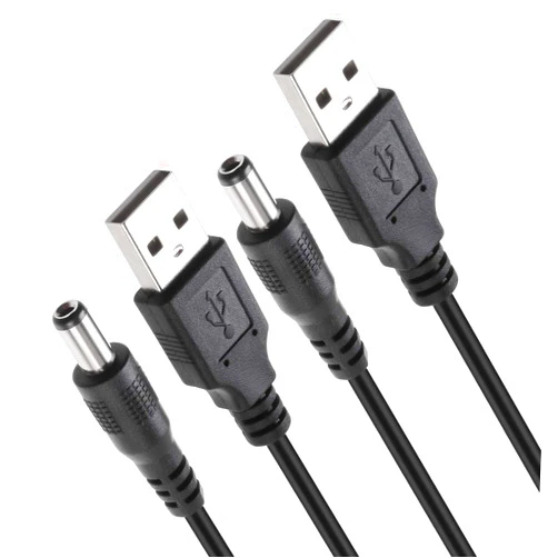 TENINYU USB 2.0 A Male to DC 5.5x2.1mm 5 Volt 24AWG DC Connector Charge Barrel Jack Power Cable Black, 3FT (Max 2.5 Ampere Power Cable, Center PIN Positive),2Pack