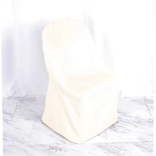 Tableclothsfactory 5PCS Beige Linen Polyester Folding Chair Cover Dinning Chair Slipcover for Wedding Party Event Banquet Catering