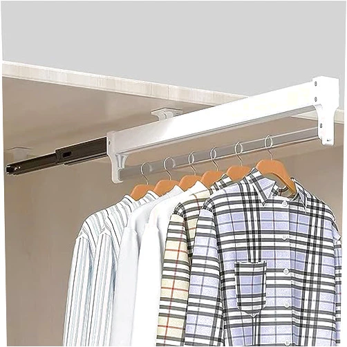 XGFXGF Pull Out Clothes Hanger Rod Heavy Duty Extendable Pull Out Closet Rod - Sliding Wardrobe Closet Rod, Adjustable 30-60cm Wardrobe Rail Clothes Rack, Extendable Clothes Rail With 2 Sliding Tra