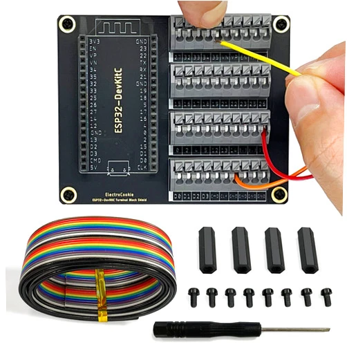 ELECTROCOOKIE ESP32 Terminal Block Shield Kit, Compatible for ESP32-DevKitC, Push-in Simple Spring Connector Expansion PCB Module