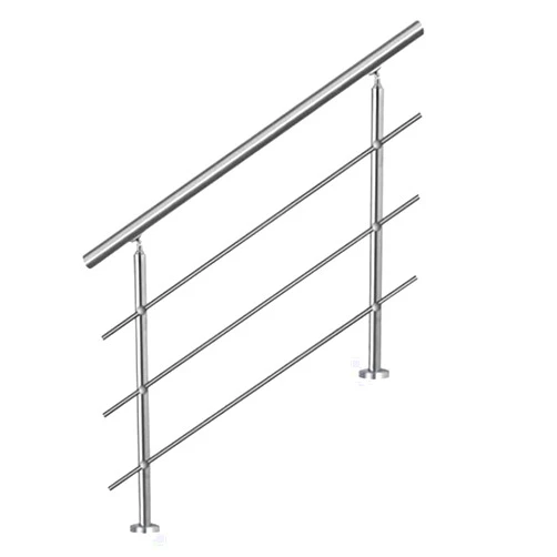 QDY Stainless Steel Handrail Set Bannister for Indoors and Outdoors Stair Railings, 2 Posts, 3 Crossbars, Silver, Adjustable Angle Railing Kit
