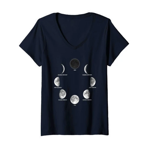 Aesthetic Phases Of The Moon Astronomy Gifts Womens Moon Phases Lunar Calendar Astronomy Binoculars Aesthetic V-Neck T-Shirt