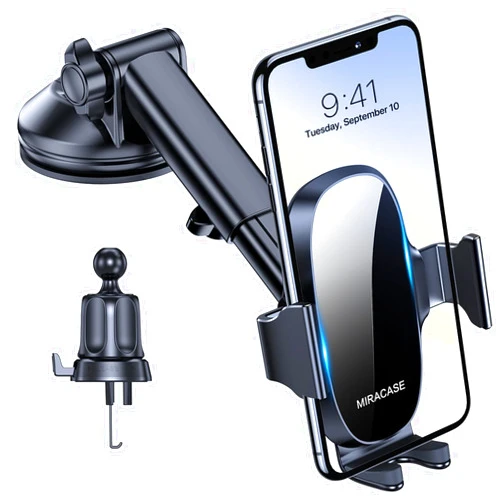 Miracase 3-in-1 Cell Phone Holders for Your Car, Universal Car Phone Holder Mount for Car Dashboard Air Vent Windshield Compatible with iPhone 15 14 13 12 11 Pro Max Xs XR X, Galaxy Black